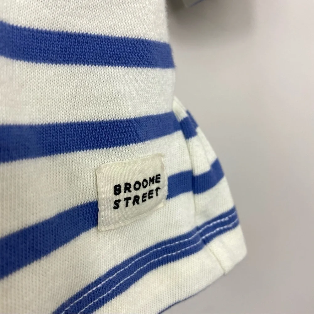 Kate Spade Stripe Brooke Street Ruffle Blue & Cream Pima Cotton Top Large